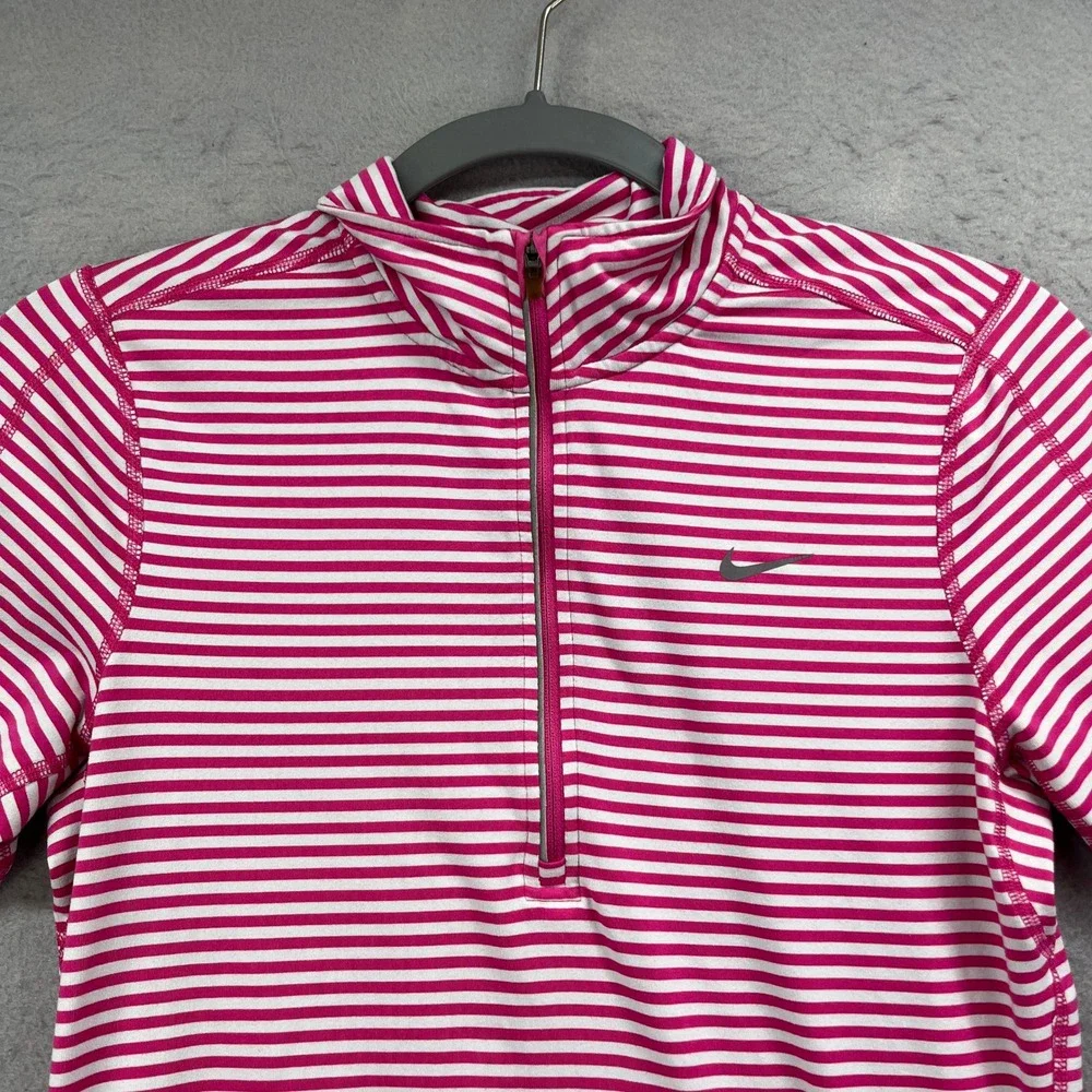 Nike Running Pullover Womens S Pink White Striped Dri-FIT 1/2 Zip Top Athletic